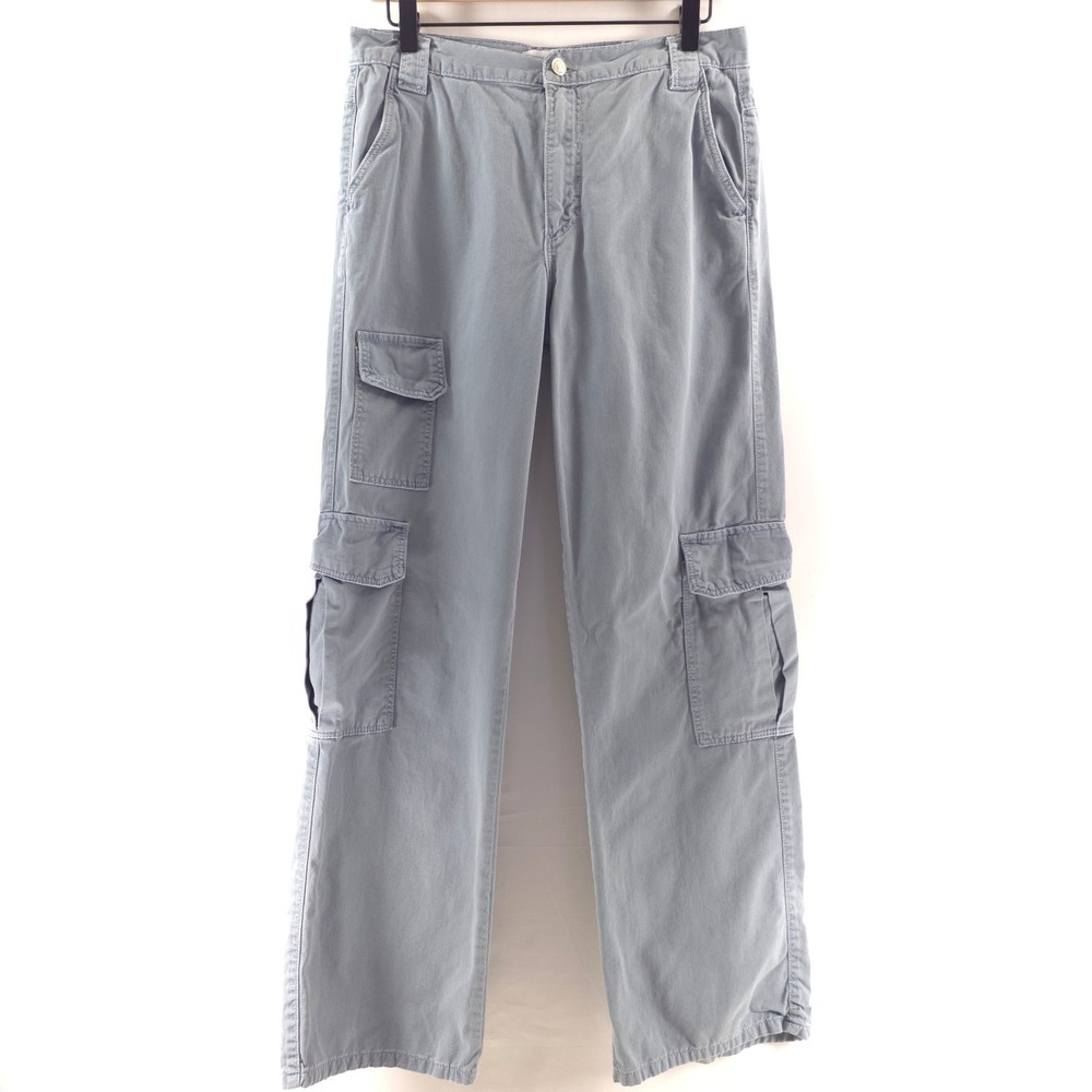 Zara Womens Cargo Pants Size 6 Washed GrayWide Leg Utility Multi Pocket Cotton
